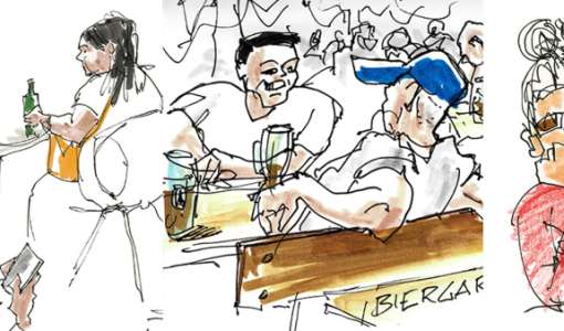 Menschen und ihre Umgebung locker sketchen